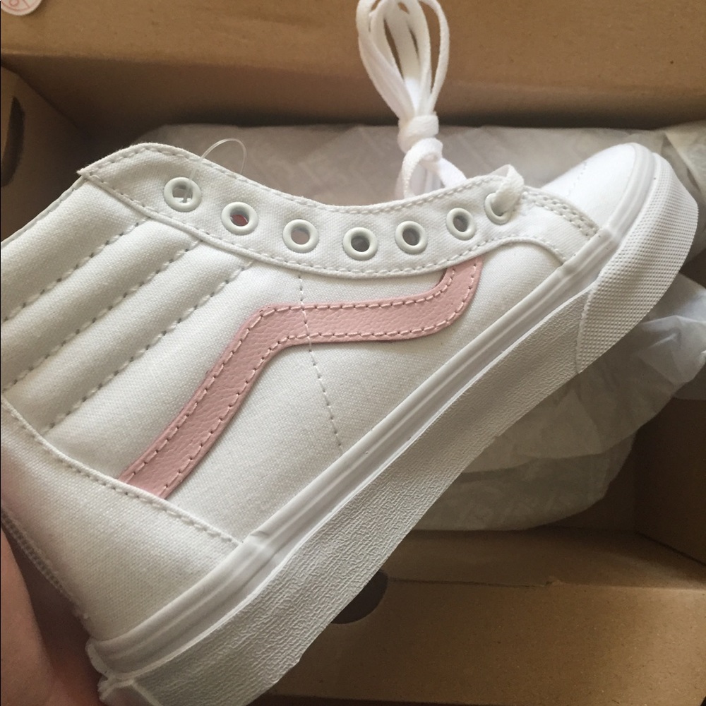 Vans white and pink sk8 hi zip